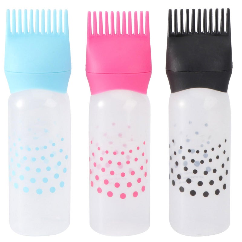 minkissy 3pcs Colorful Hair Dye Bottles Hairdressing Applicator with Scale Lines for Precise Application Hair Coloring Bottle for Home and Salon Use Black Rosy Blue - Image 1